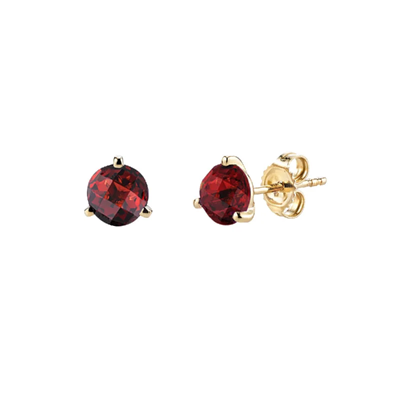 luxury gold earrings for women-Garnet 14K Yellow Gold Stud Earrings