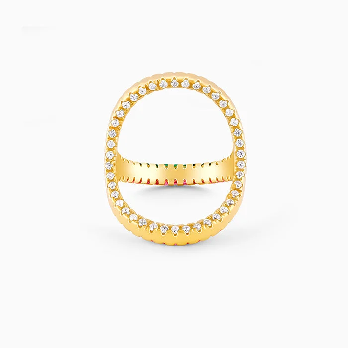 wedding bands for women-Golden Three-way Statement Ring