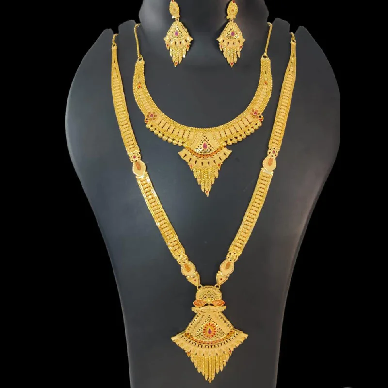 minimalist gold necklaces for women-Pari Art Jewellery Forming Gold Double Necklace Set