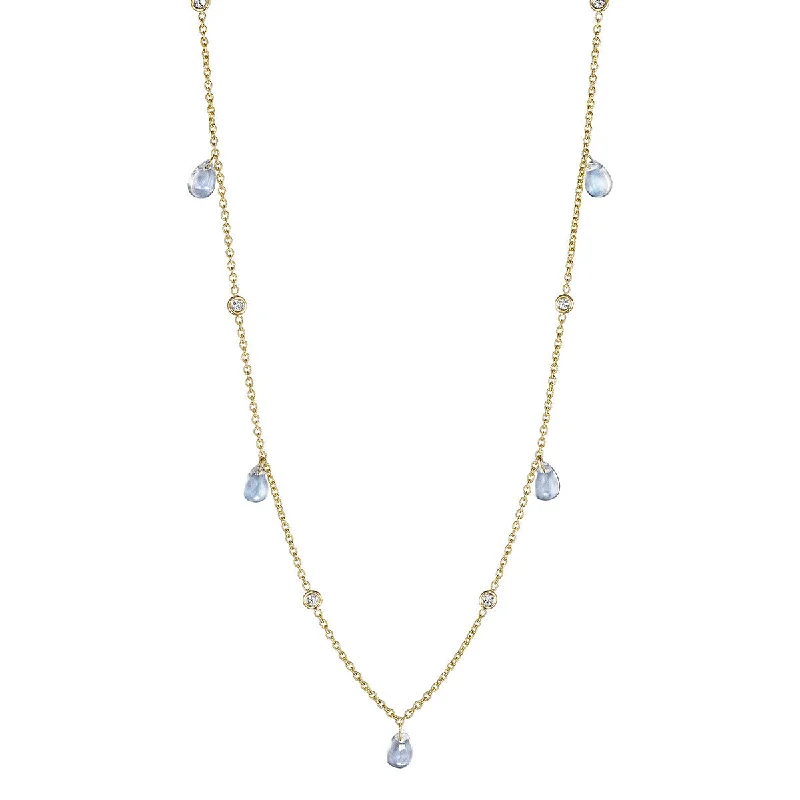 matching necklaces for women-18K Diamond and Pear Shape Moonstone Cabochon Necklace