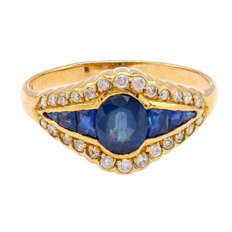 opal rings for women-Vintage Sapphire and Diamond 18k Yellow Gold Ring