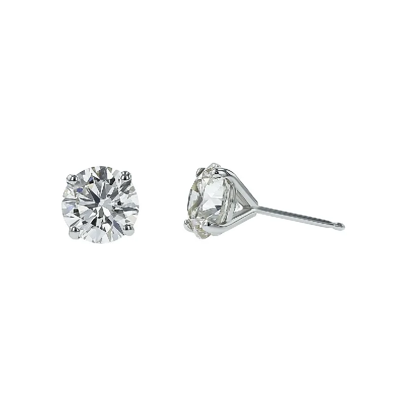 retro earrings for women-14K White Gold Diamond 4-Prong Stud Earrings