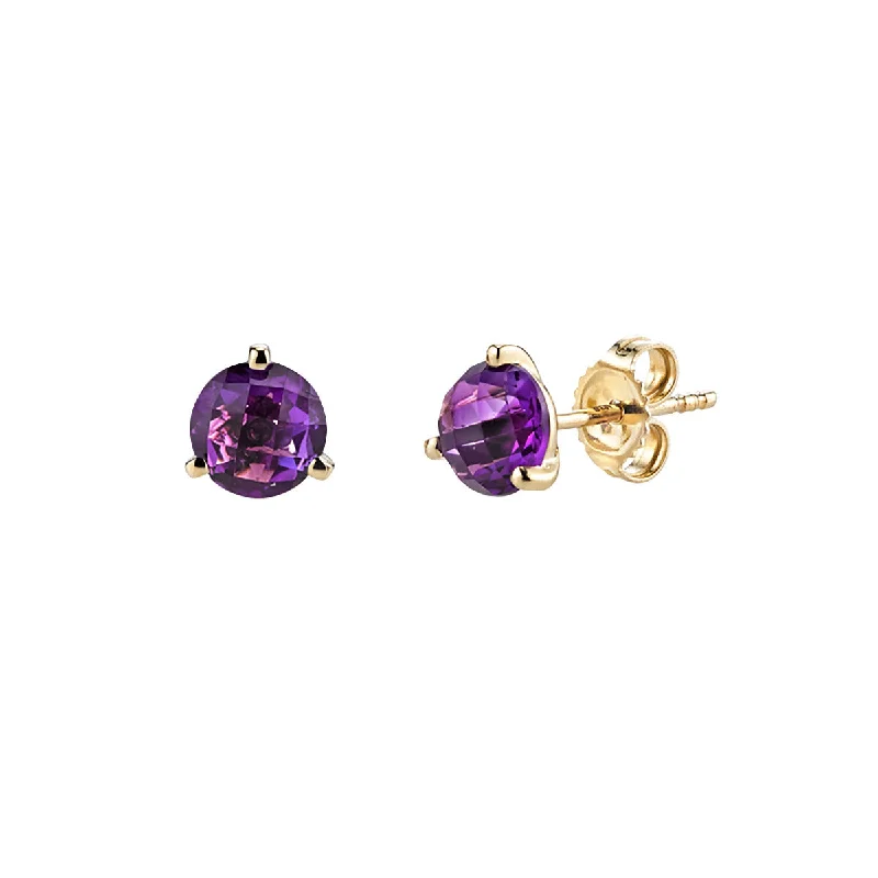 sparkly earrings for women-Amethyst 14K Yellow Gold Stud Earrings