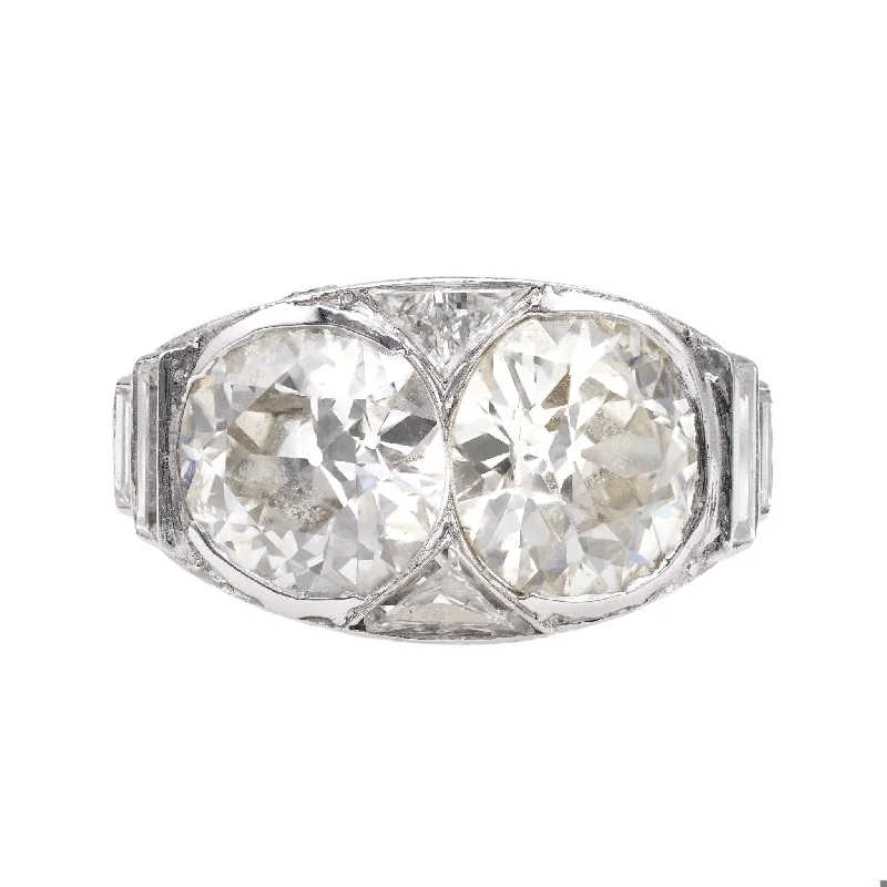 engagement rings for women-Art Deco GIA Diamond Platinum Toi et Moi Ring