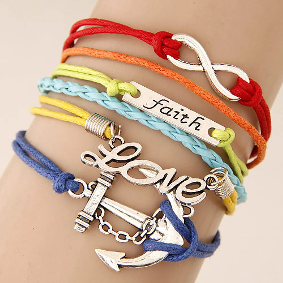 luxury bangles for women-Retro Creative Love Anchor Multi-layer Braided Bracelet