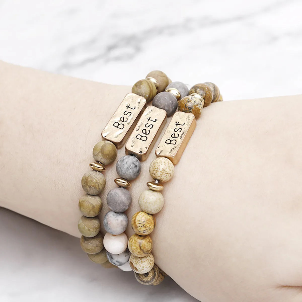 friendship bracelets for women-Vintage Style Letter Natural Stone Bracelets Beaded 1 Piece