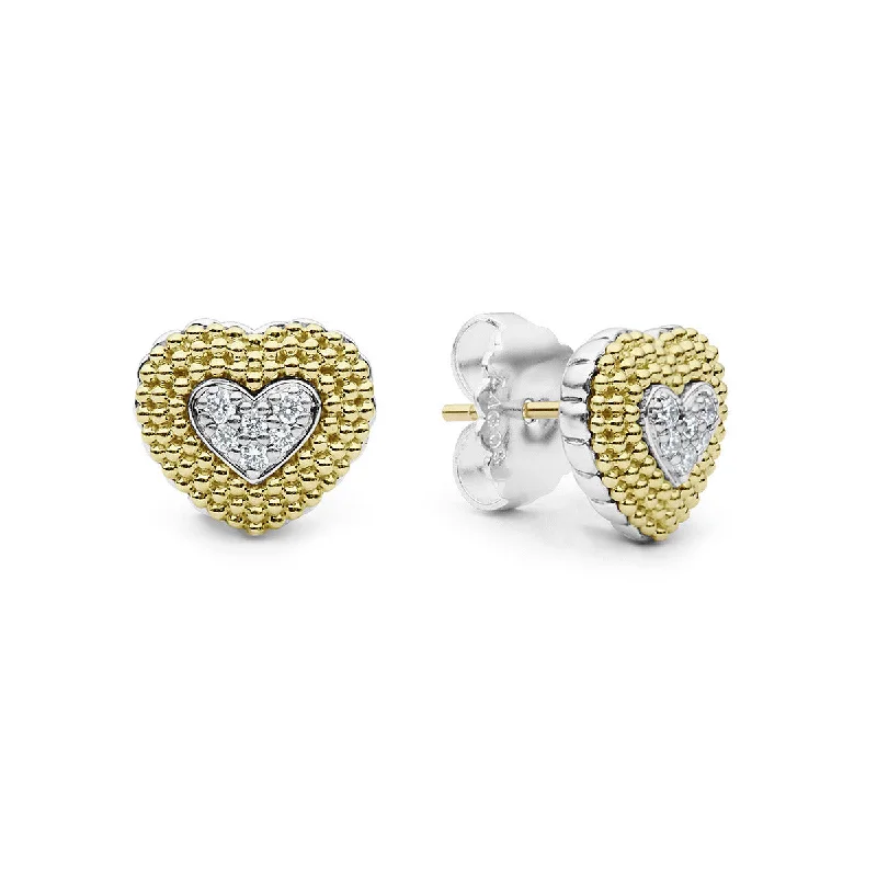 statement earrings for women-Caviar Lux Heart Stud Earrings with Diamonds