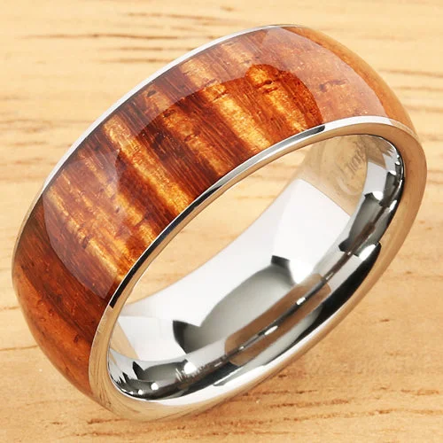 classic diamond engagement rings for women-Supper Curly Hawaiian Koa Wood Ring Tungsten Carbide Koa Wood Wedding Band