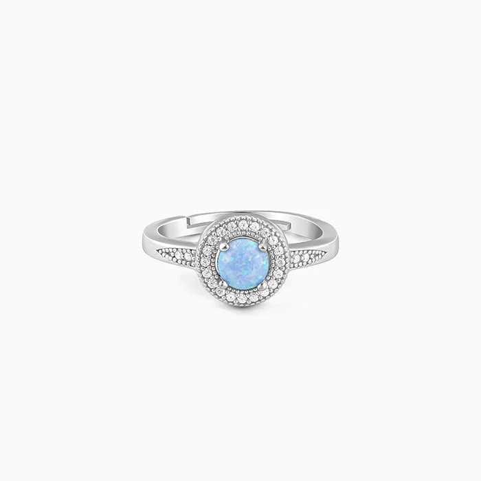 vintage engagement rings for women-Silver Circular Opal Ring