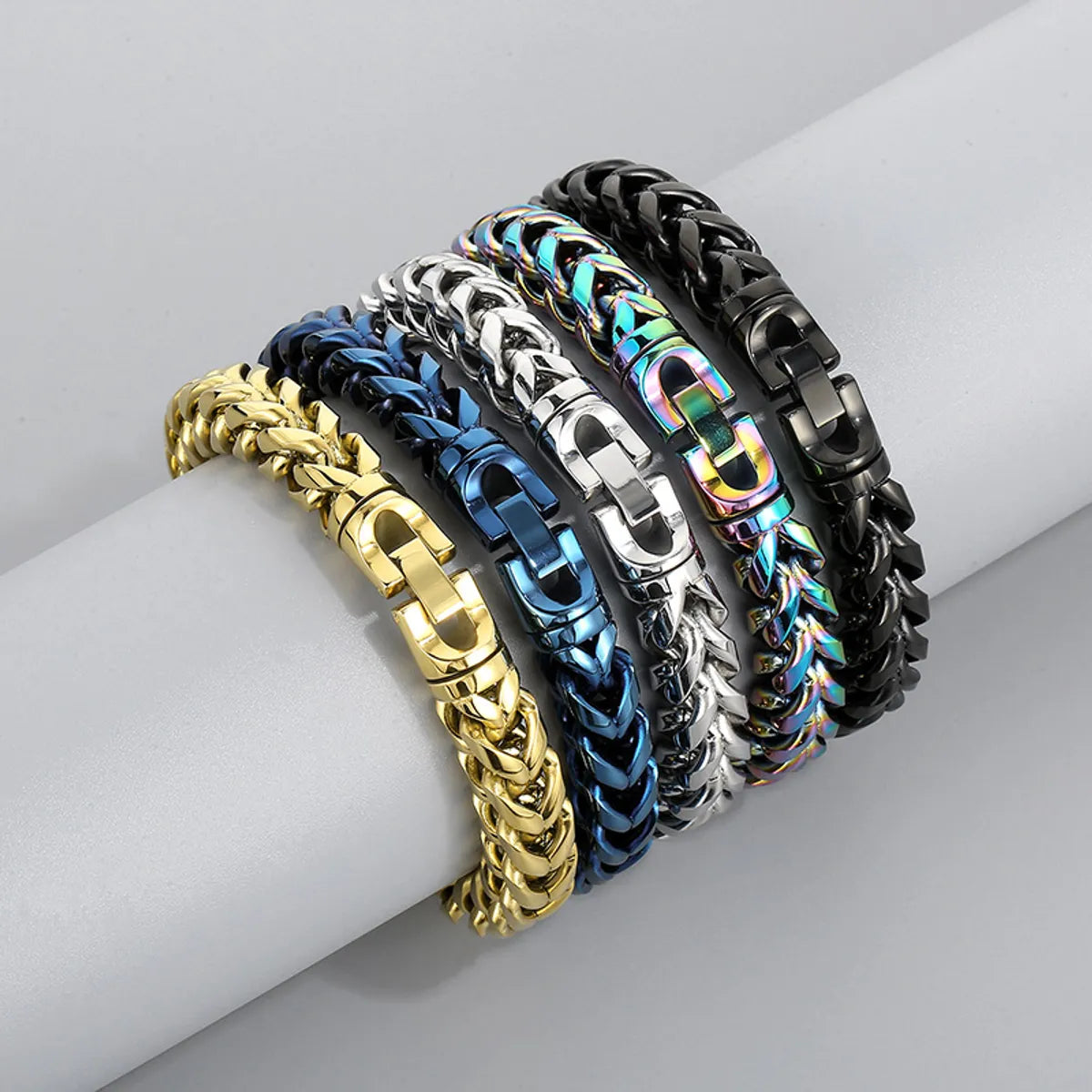 birthstone bracelets for women-Multi-color Optional Classic Round Grinding Stainless Steel Polished Keel Chain Bracelet Personality Titanium Steel Positive And Negative Chain Men's Bracelet