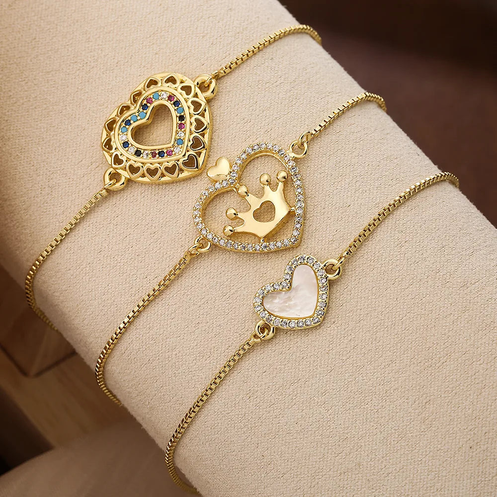 braided leather bracelets for women-Simple Style Commute Heart Shape Copper Inlay Zircon 18k Gold Plated Bracelets