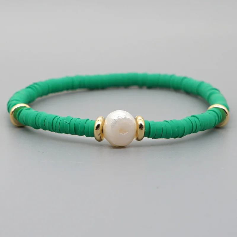 gemstone bracelets for women-Fashion Bohemian Beach Style Natural Baroque Pearl Color Soft Ceramic Letter Bracelet For Women