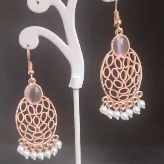 heart-shaped earrings for women-Tahura Rose Gold Plated Dangler Earrings