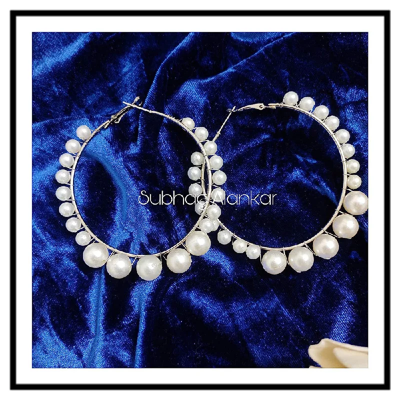 luxury diamond earrings for women-Subhag Alankar White Attractive Pearl Earring For Girls and Women,Hoop Earring