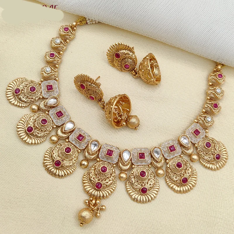 custom charm necklaces for women-Jewel Addiction Gold Plated Pota Stone And Meenakari Necklace Set