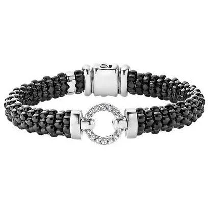 wedding bracelets for women-Lagos Black Caviar Diamond Circle Bracelet