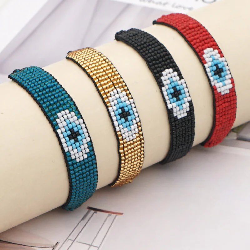 boho-style bangles for women-Hot-saling Models Rice Beads Hand-woven Devil Eyes Ethnic Style Bracelet For Women