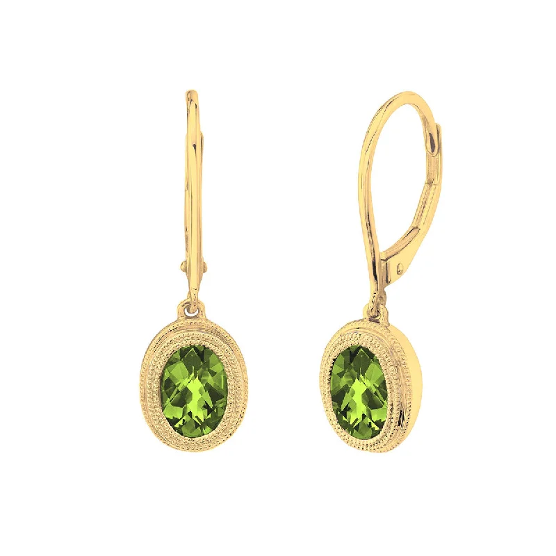 diamond stud earrings for women-14K Yellow Gold Checkerboard Cut Peridot Drop Earrings