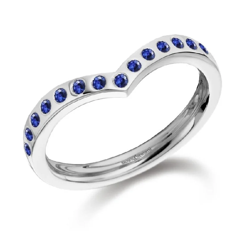 unique engagement rings for women-18ct White Gold Sapphire Set Wishbone Shaped Wedding Band