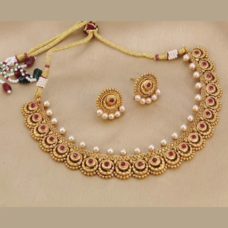 ruby necklaces for women-India Art Gold Plated Pota Stone Necklace Set