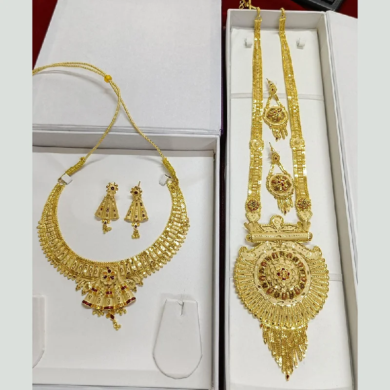 birthstone necklaces for women-Pari Art Jewellery Forming Gold Double Necklace Set