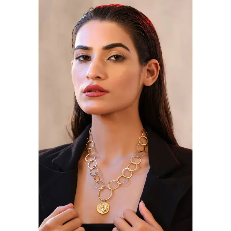 romantic gemstone necklaces for women-Zurooh 18K Gold Plated Greek Coin Necklace