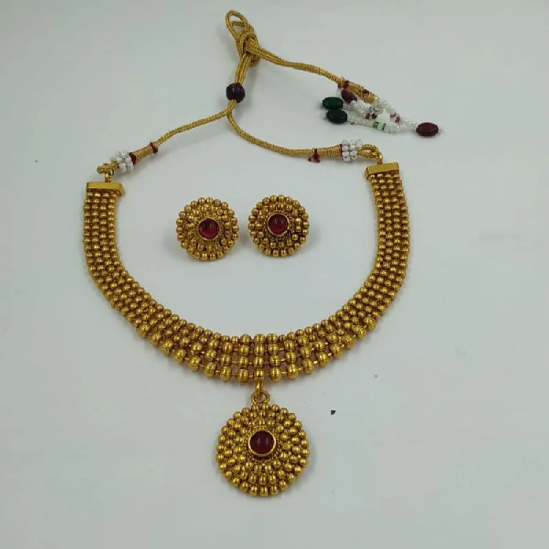 layered necklaces for women-India Art Gold Plated Pota Stone Necklace Set