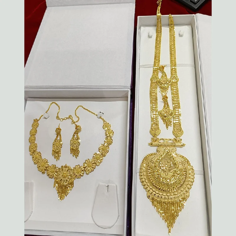 engraved necklaces for women-Pari Art Jewellery Forming Gold Double Necklace Set