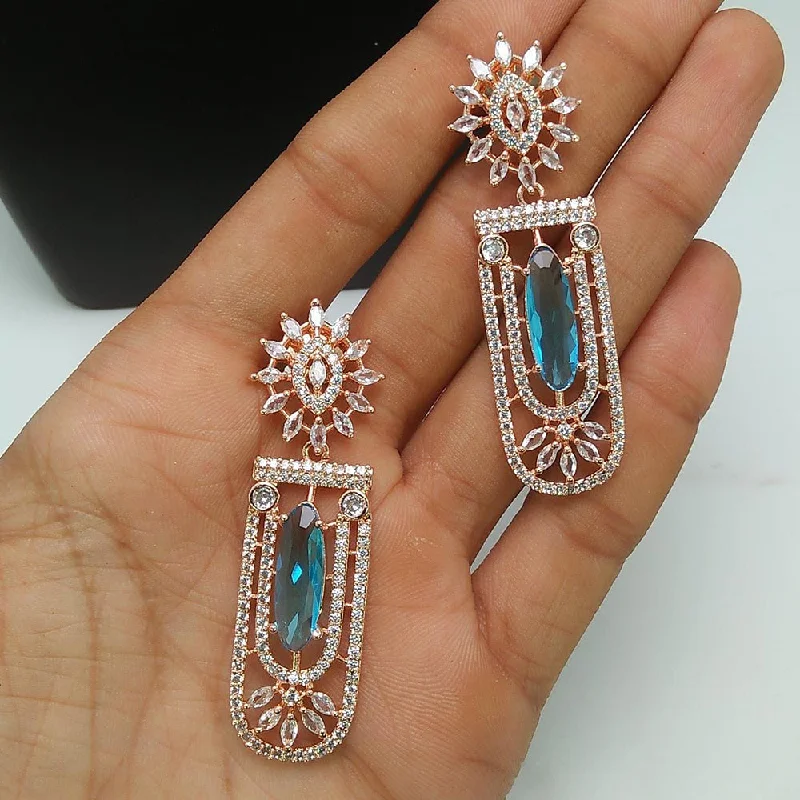 everyday earrings for women-Pooja Bangles Rose Gold Plated AD Stone Dangler Earrings