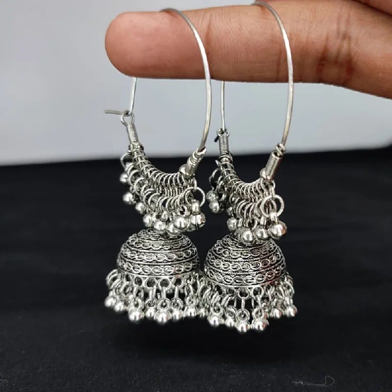 white gold earrings for women-Lucentarts Jewellery Silver Plated Jhumki Earings