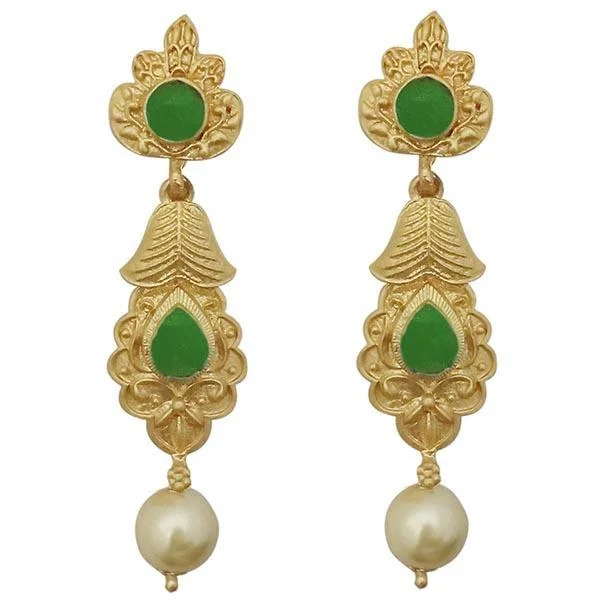 teardrop earrings for women-Kriaa Green Pota Stone Gold Plated Pearl Dangler Earrings