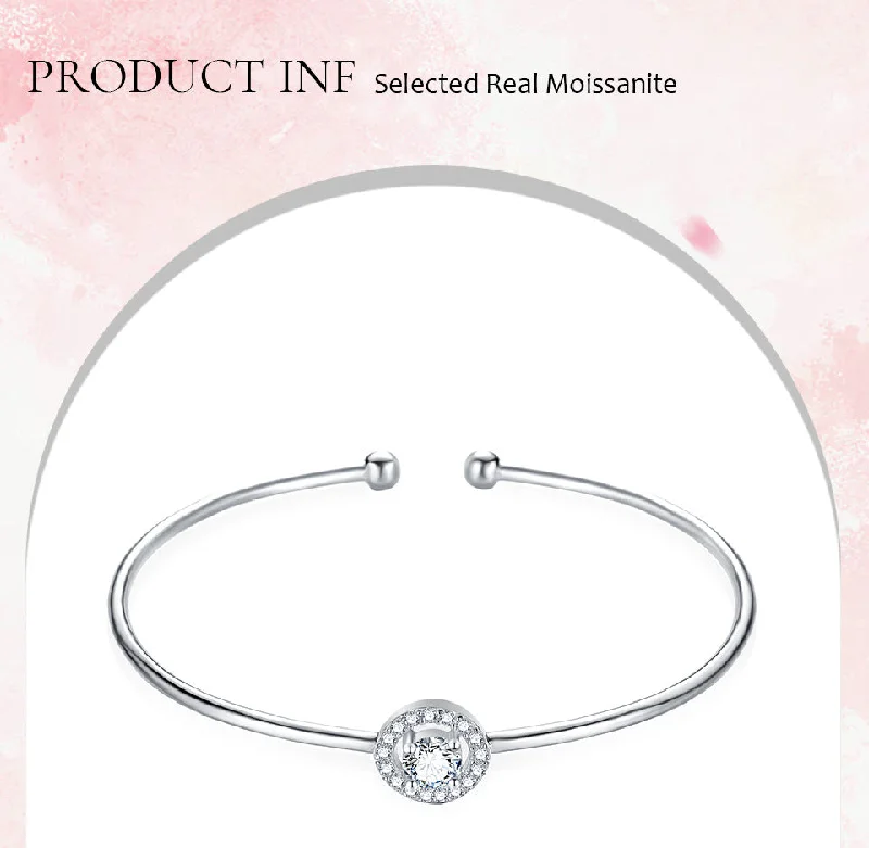 gold charm bracelets for women-Simple Style Solid Color Sterling Silver Plating Inlay Moissanite Bangle