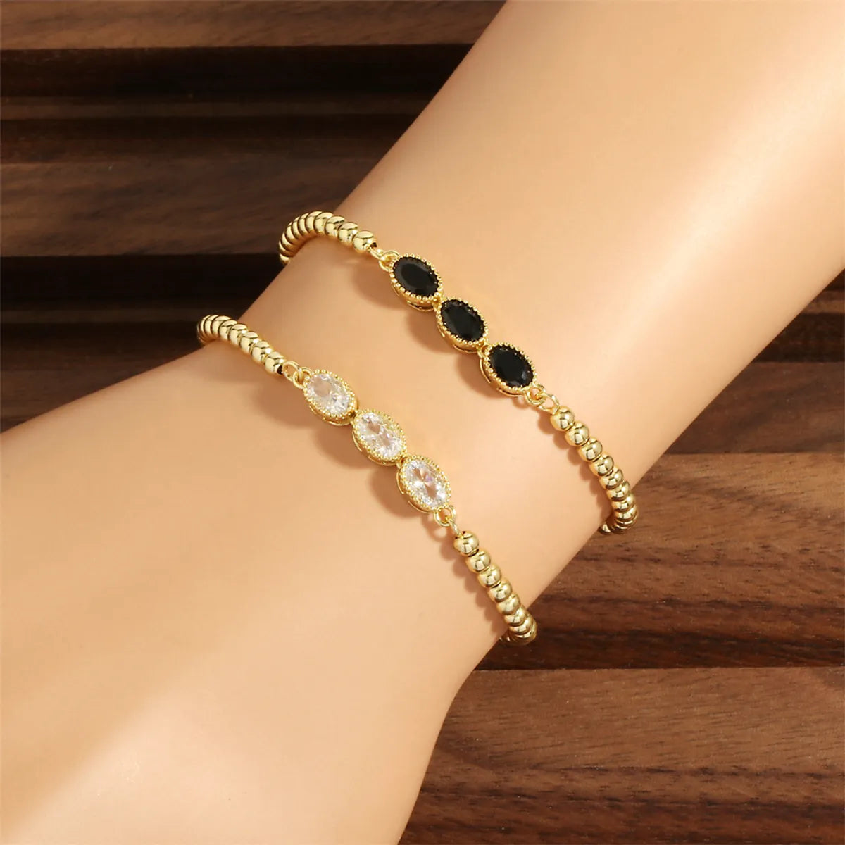 delicate bracelets for women-Streetwear Shiny Oval Copper Plating Inlay Zircon 18k Gold Plated Bracelets