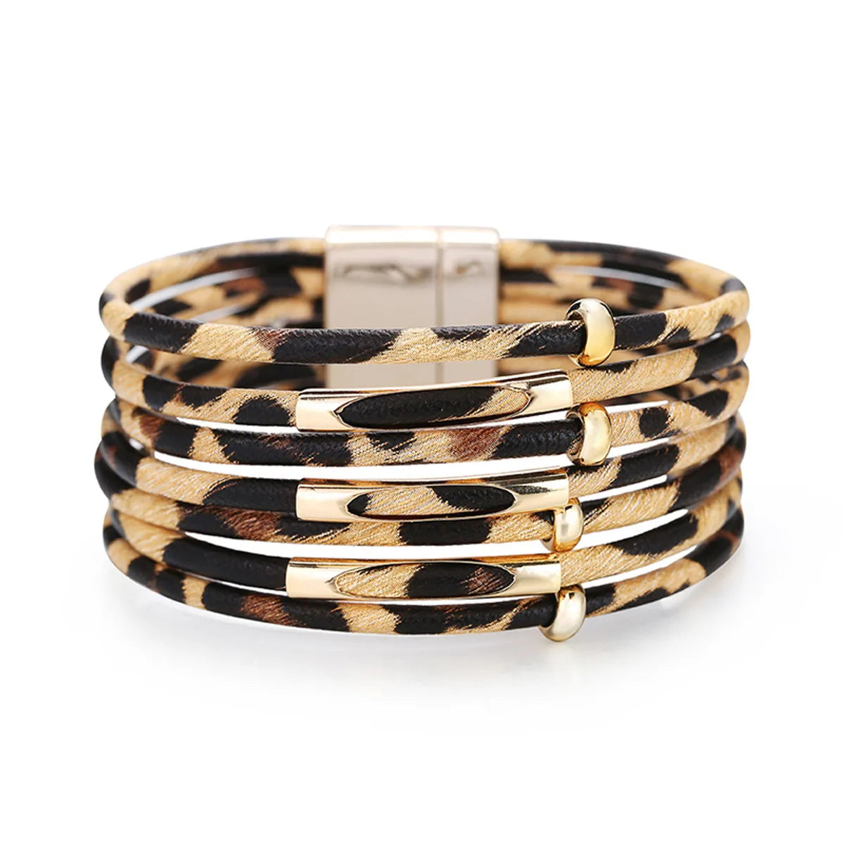 silver bangles for women-Creative Multi-circle Leopard Print Multi-layer Bracelet