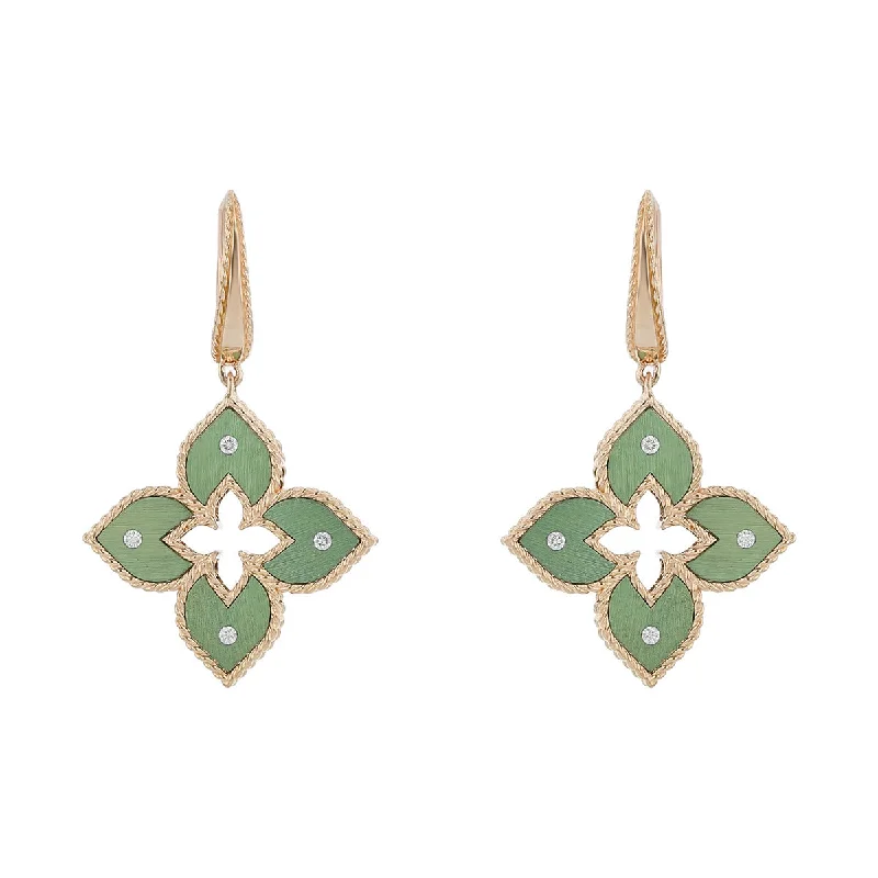 diamond stud earrings for women-18K Rose Gold Small Green Titanium and Diamond Flower Dangle Earrings