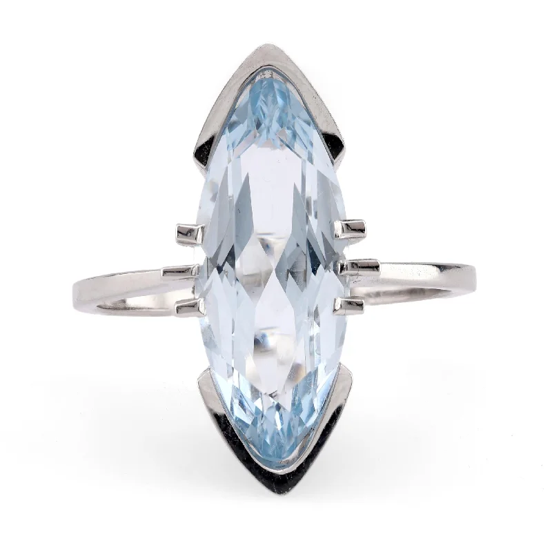 gemstone engagement rings for women-French Mid Century 2.40 Carat Aquamarine 18K White Gold Solitaire Ring