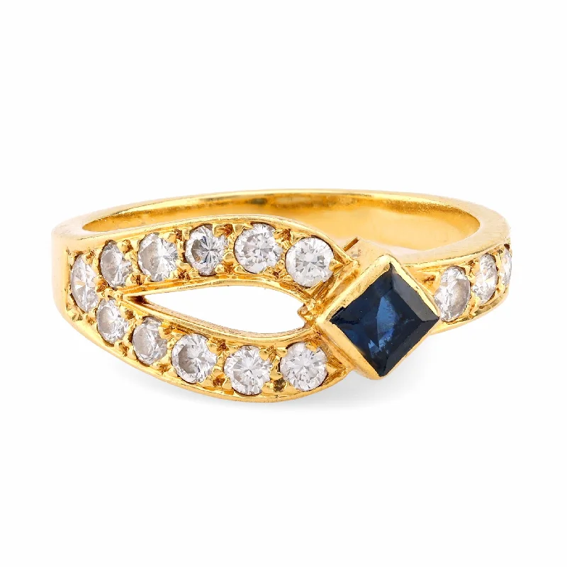 vintage engagement rings for women-Mauboussin Vintage French Sapphire Diamond 18K Yellow Gold Ring