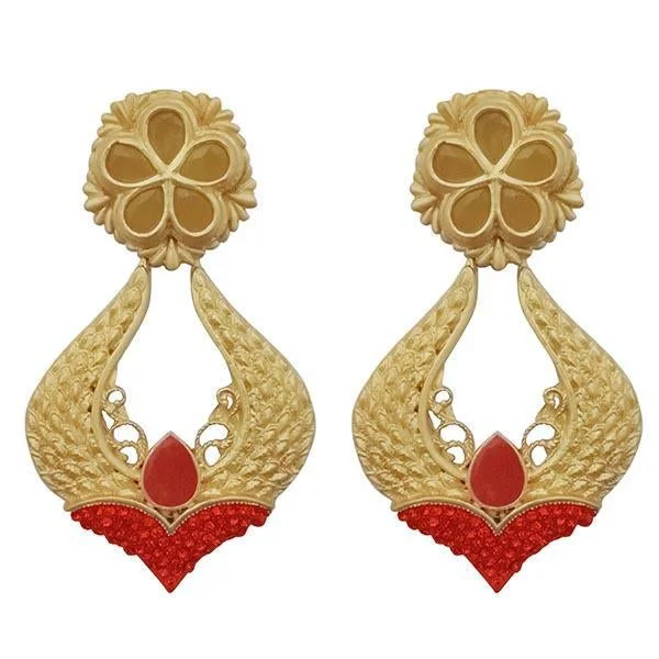 glamorous earrings for women-Kriaa Red Pota Stone Gold Plated Dangler Earrings