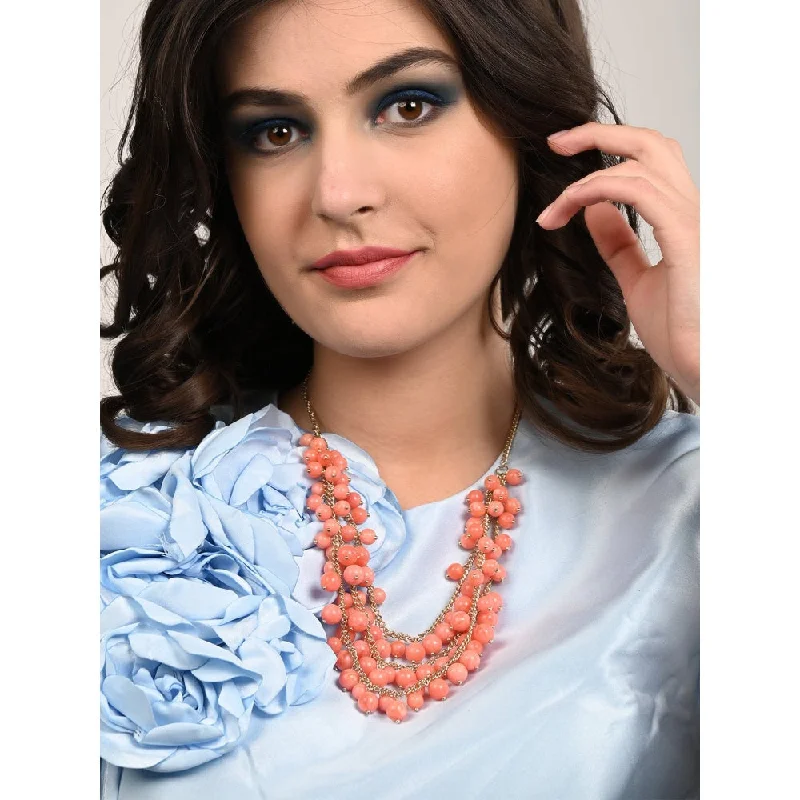 romantic gemstone necklaces for women-Odette Layered Peach Pearl Necklace