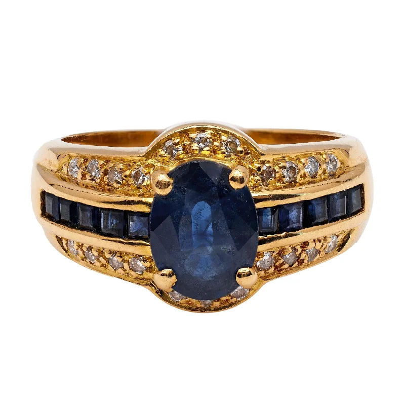 cubic zirconia rings for women-Vintage French Sapphire Diamond 18k Yellow Gold Ring