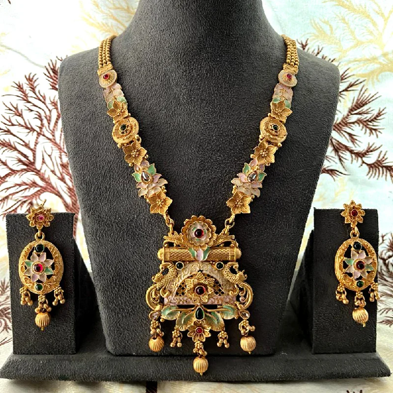 moonstone necklaces for women-India Art Gold Plated Pota Stone And Beads Necklace Set