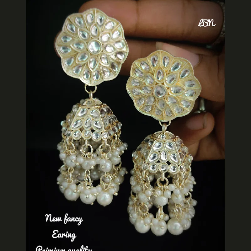 enamel earrings for women-Lucentarts Jewellery Gold Plated Kundan Stone Jhumki Earrings