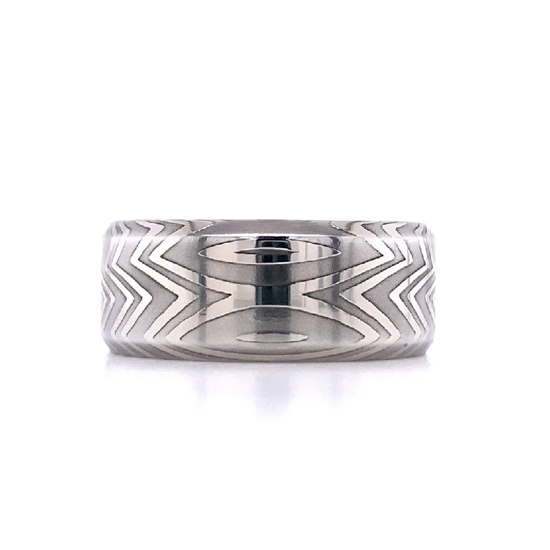 alternative engagement rings for women-Lashbrook Damascus Steel Wedding Band D9BZEBRA