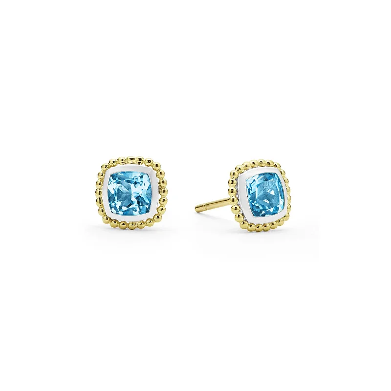 nature-inspired earrings for women-Swiss Blue Topaz Caviar Stud Earrings