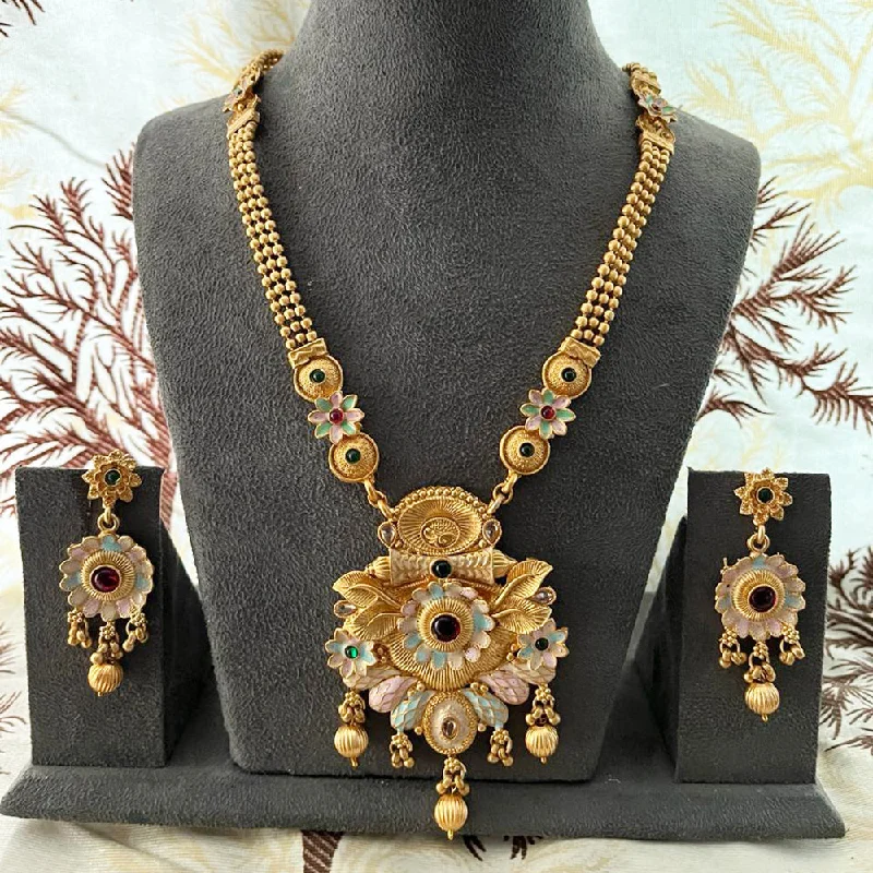 silver chain necklaces for women-India Art Gold Plated Pota Stone And Beads Necklace Set