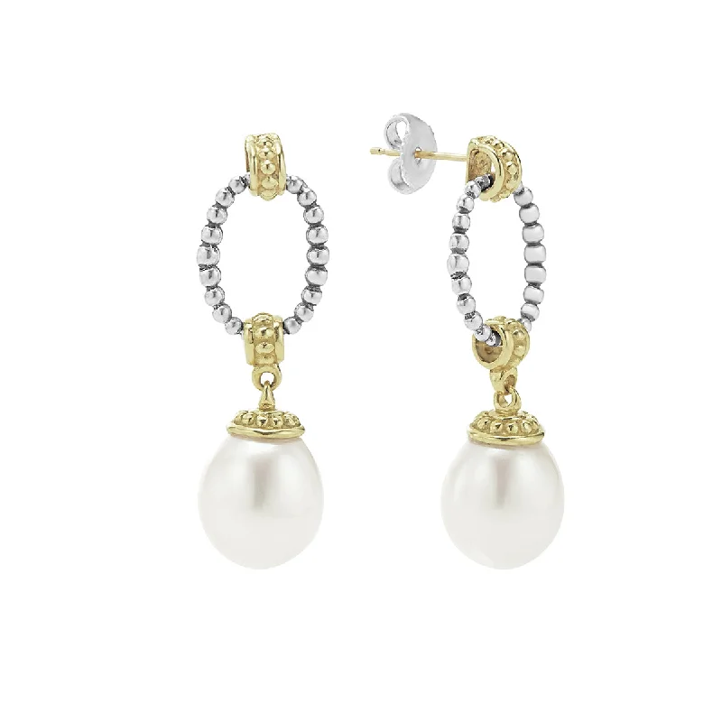 round hoop earrings for women-Two Tone Drop Pearl Earrings