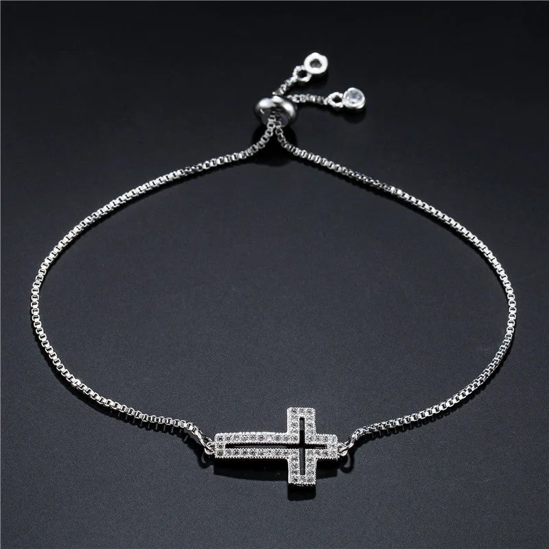 silver bangles for women-Hollow Cross Bracelet Adjustable European And American Jewelry