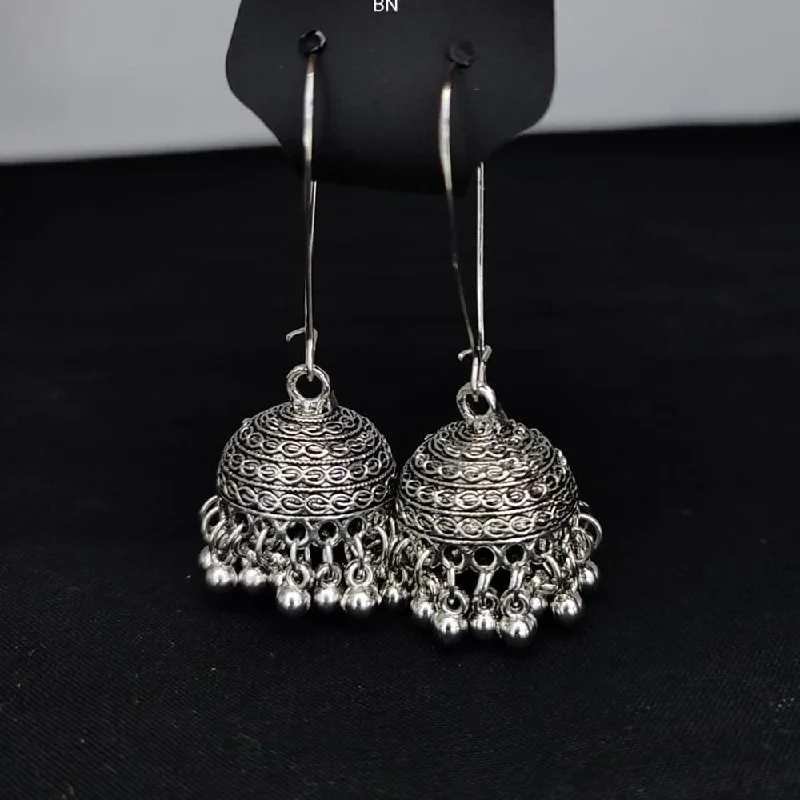 geometric drop earrings for women-Lucentarts Jewellery Silver Plated Jhumki Earings