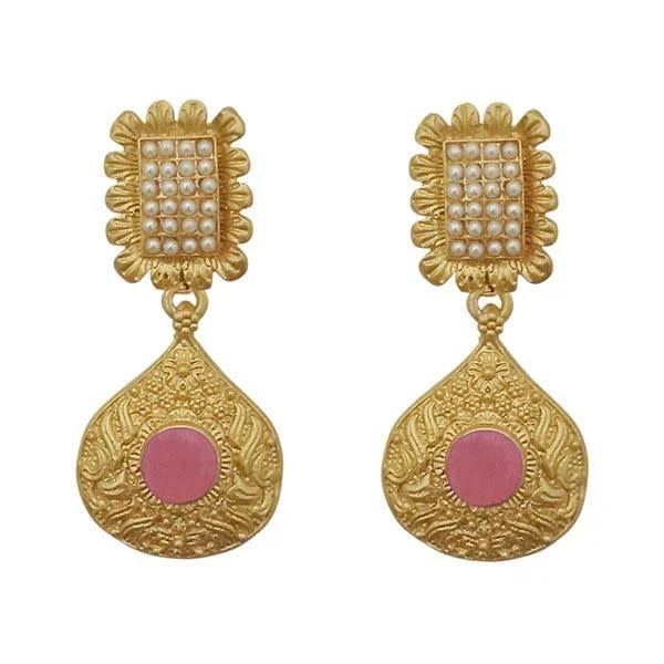 princess cut earrings for women-Kriaa Pink Pota Stone Gold Plated Pearl Dangler Earrings