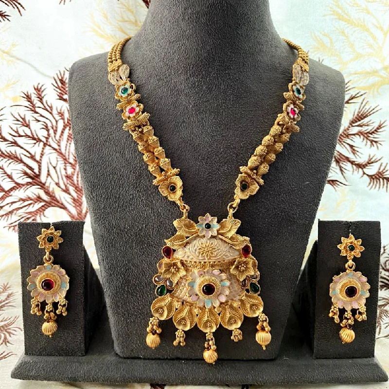 wedding necklace sets for women-India Art Gold Plated Pota Stone And Beads Necklace Set